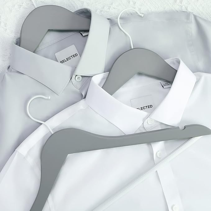 TOPIA HANGER Premium Wooden Hangers with Non-slip Pant Bar, 360°Swivel Hook and Shoulder Notches, 16 Pack Solid Wood Clothes Hangers for Suit, Coat, Jacket, Camisole(Grey/White)-CT35GW6