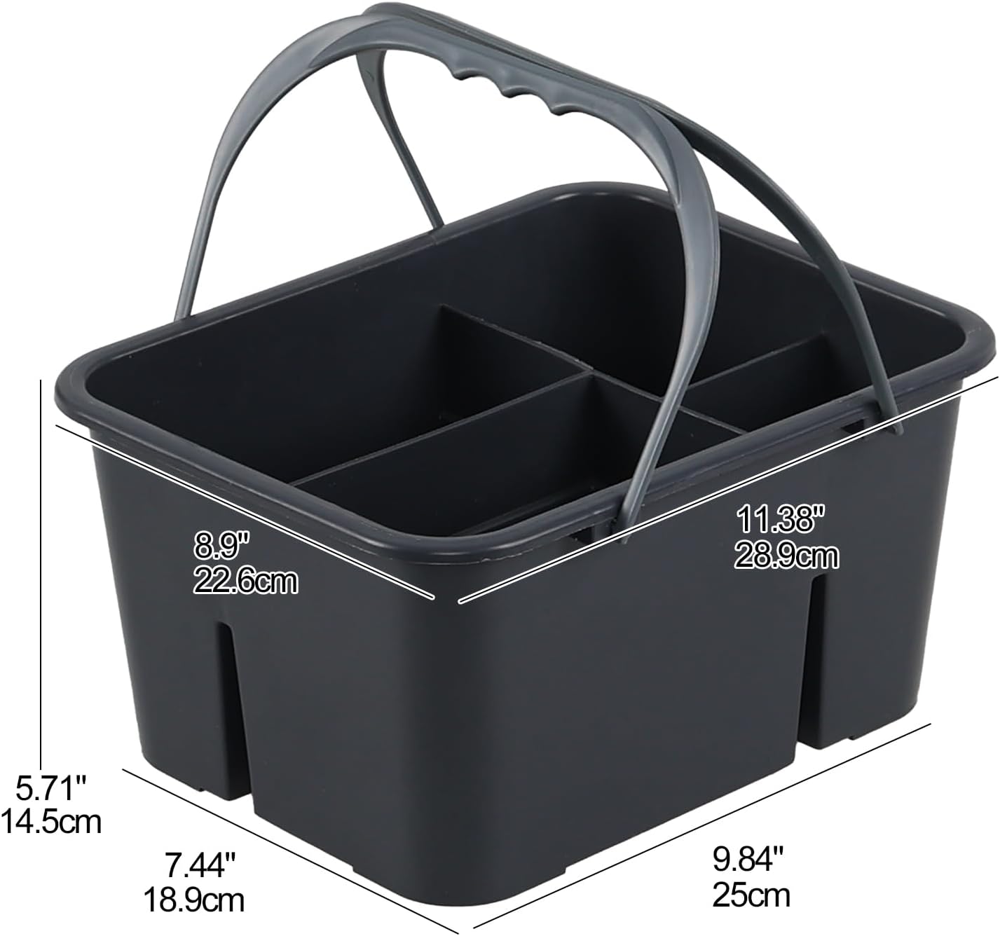 Plastic Cleaning Supply Caddy with Handles, Multi Compartment Storage Caddy Basket, Grey