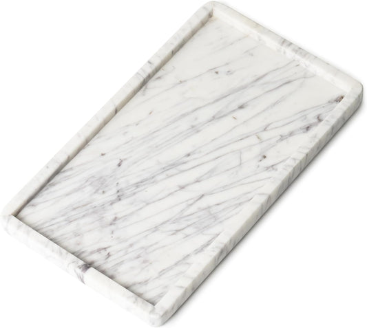 Cork & Mill Marble Tray for Bathroom Countertop, Kitchen Counter, or Catchall - 13" x 7½" Large Vanity Tray for Skincare or Perfume - Handcrafted Natural White Marble Stone Organizer