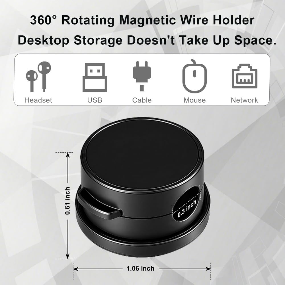 9 Pack Rotatable Magnetic Cord Organizer, Phone Cable Management, Desk Charger Cords Holder, No-Residue Adhesive Cables Clips for Kitchen, Office, Car, Nightstand（Black）