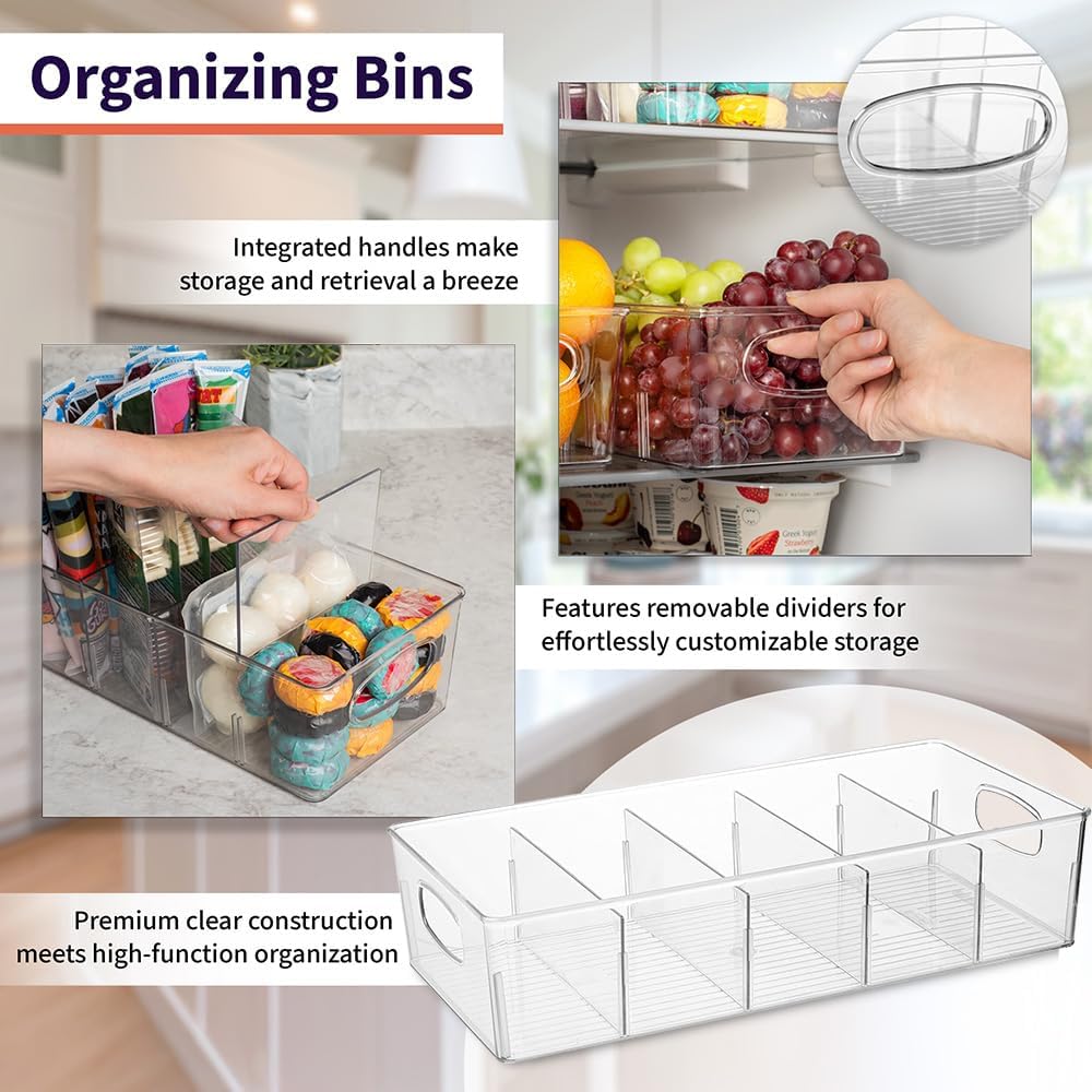 ClearSpace Plastic Pantry Organization and Storage Bins with Removable Dividers – Perfect Kitchen Organization or Kitchen Storage – Refrigerator Organizer Bins, Cabinet Organizers (2 Pack XL)
