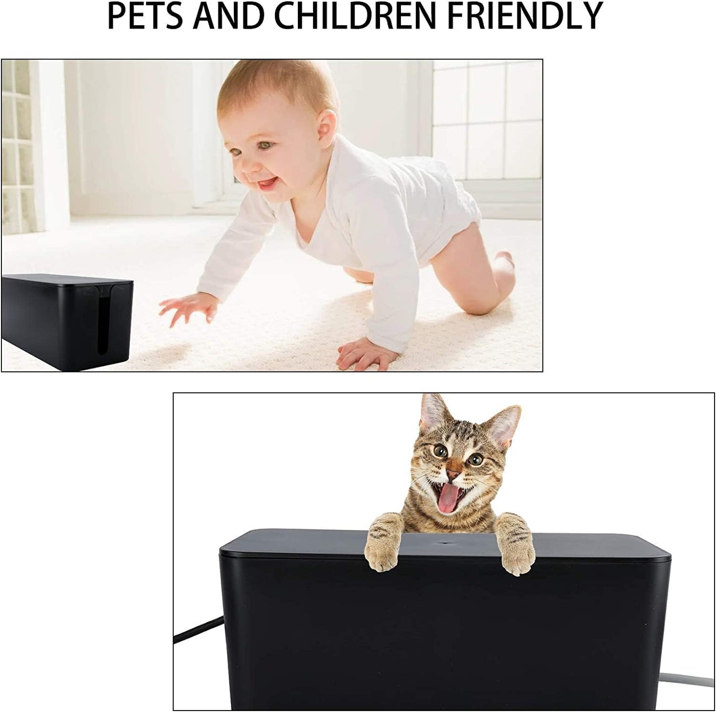 YaeCCC Cable Management Organizer Box Power Strips Hider Power Cords Hider for Desk, TV, Computer, USB Hub,Cords (Set of Three) Black