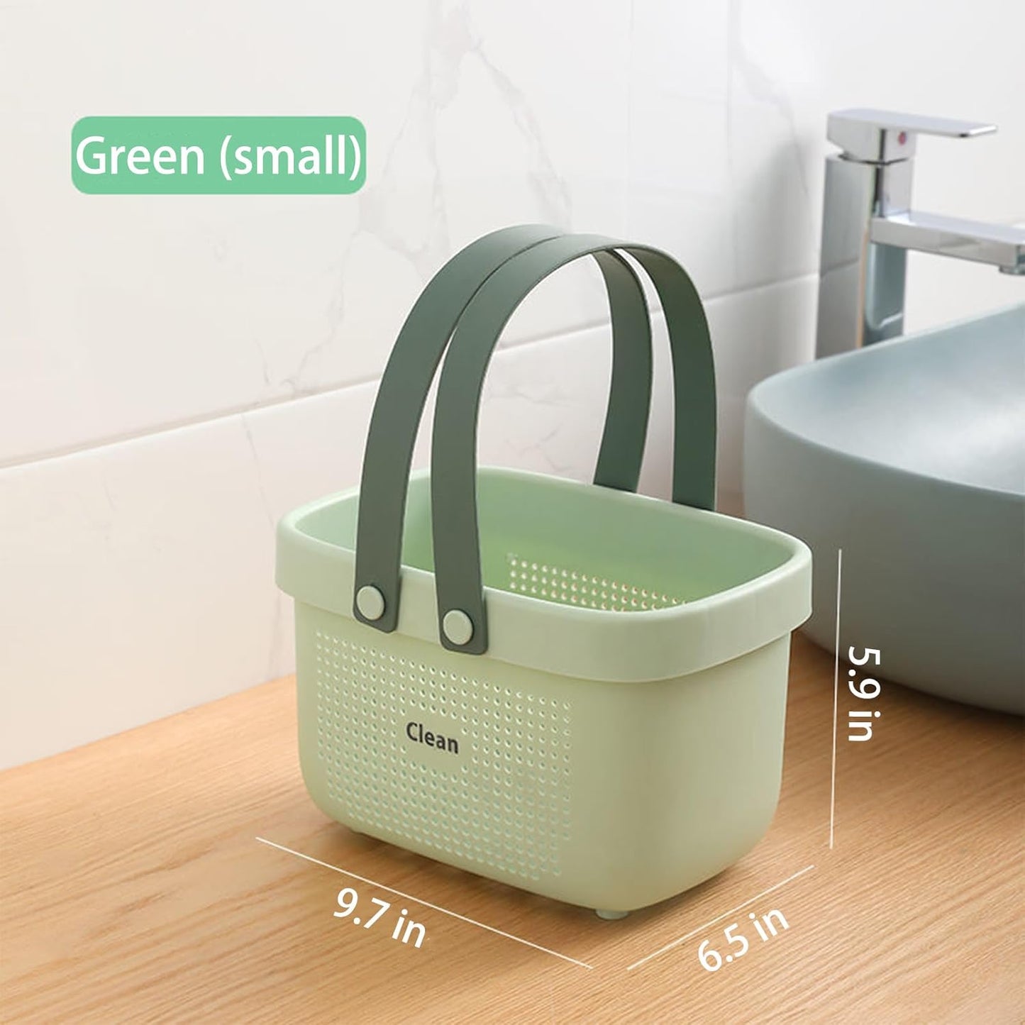 JiatuA Plastic Storage Basket with Handle Portable Shower Caddy Tote Organizer Basket Bin for Bathroom Kitchen Dorm Room Bedroom, Small Green