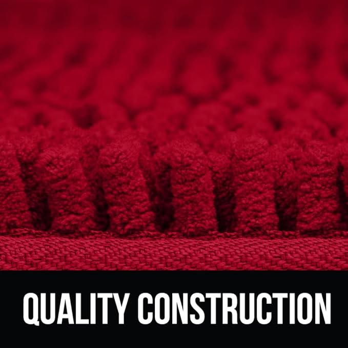 KANGAROO Bathroom Rugs, Chenille Soft Absorbent Bath Rug, Shaggy Shower Mat, Quick Dry Machine Wash Bathmat, Plush Carpet Mats for Tub, Bathtub and Room Home Decor Accessories, 24x17, Red