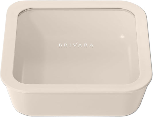 Ceramic Coated Glass Food Storage Container | No PTFE, PFOA, PFAS, and BPA | Reusable Non Toxic Meal Prep Container with Glass Lid | Easy To Store | 8 Cup Square [Crema]