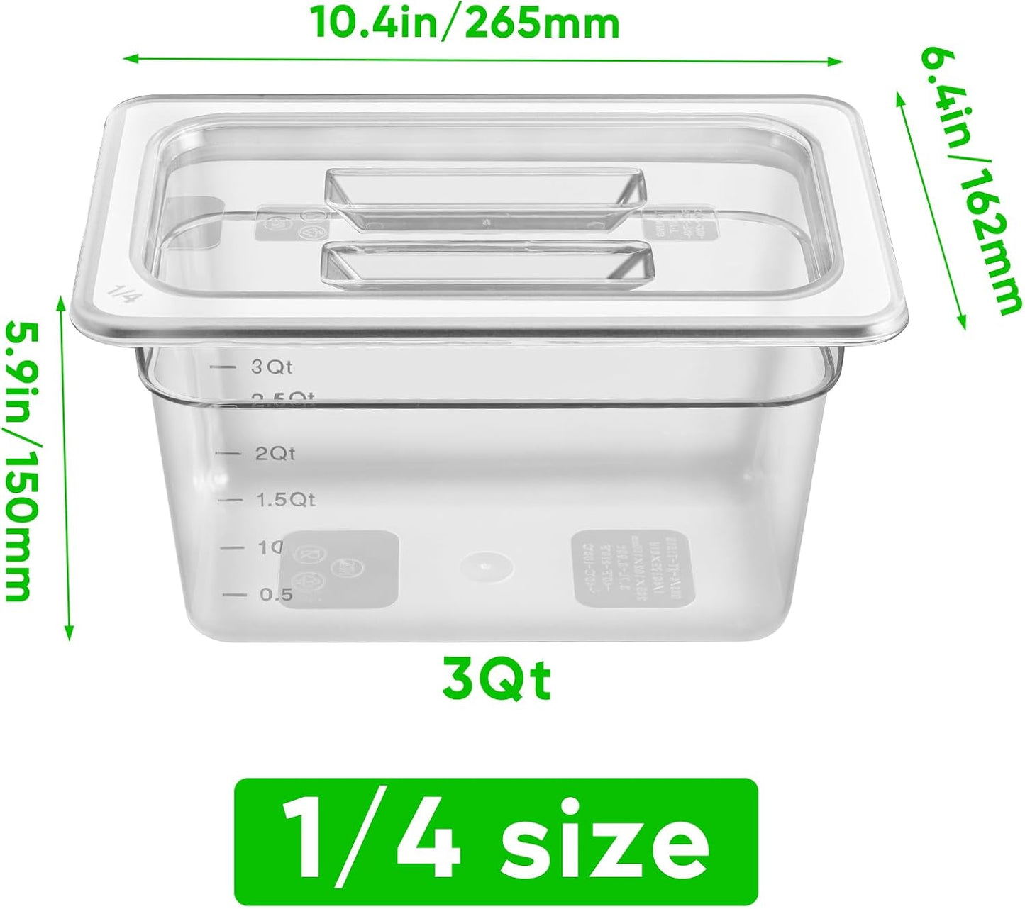 6 Pack 1/4 Size 6'' Deep Clear Food Pans with Lids, Commercial Food Pans Polycarbonate Transparent Food Storage Containers, Stackable Plastic Pan with Capacity Scale, Restaurant Supplies Hotel Pan