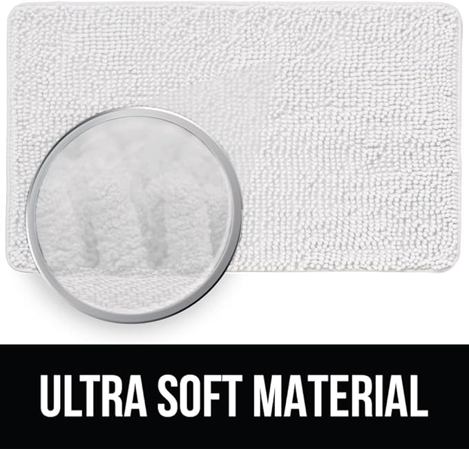 KANGAROO Bathroom Rugs, Chenille Soft Absorbent Bath Rug, Shaggy Shower Mat, Quick Dry Machine Wash Bathmat, Plush Carpet Mats for Tub, Bathtub and Room Home Decor Accessories, 60x24, White