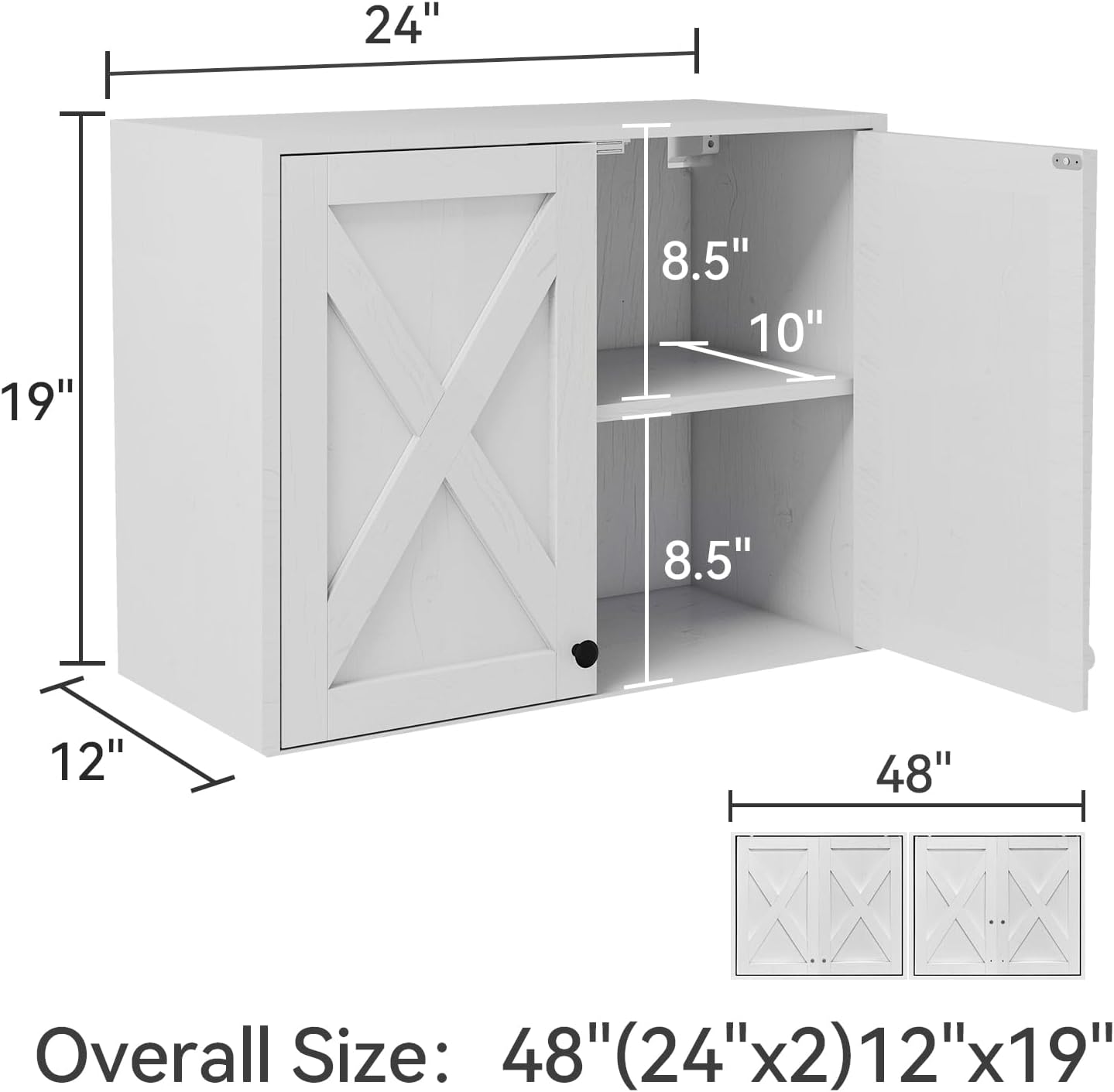 YOURLITE Laundry Cabinet, Medicine Cabinet, Bathroom Kitchen Storage Wall Mounted Farmhouse Organizer with Shelves Over Toilet, One Set of 2 Pieces X 24", White