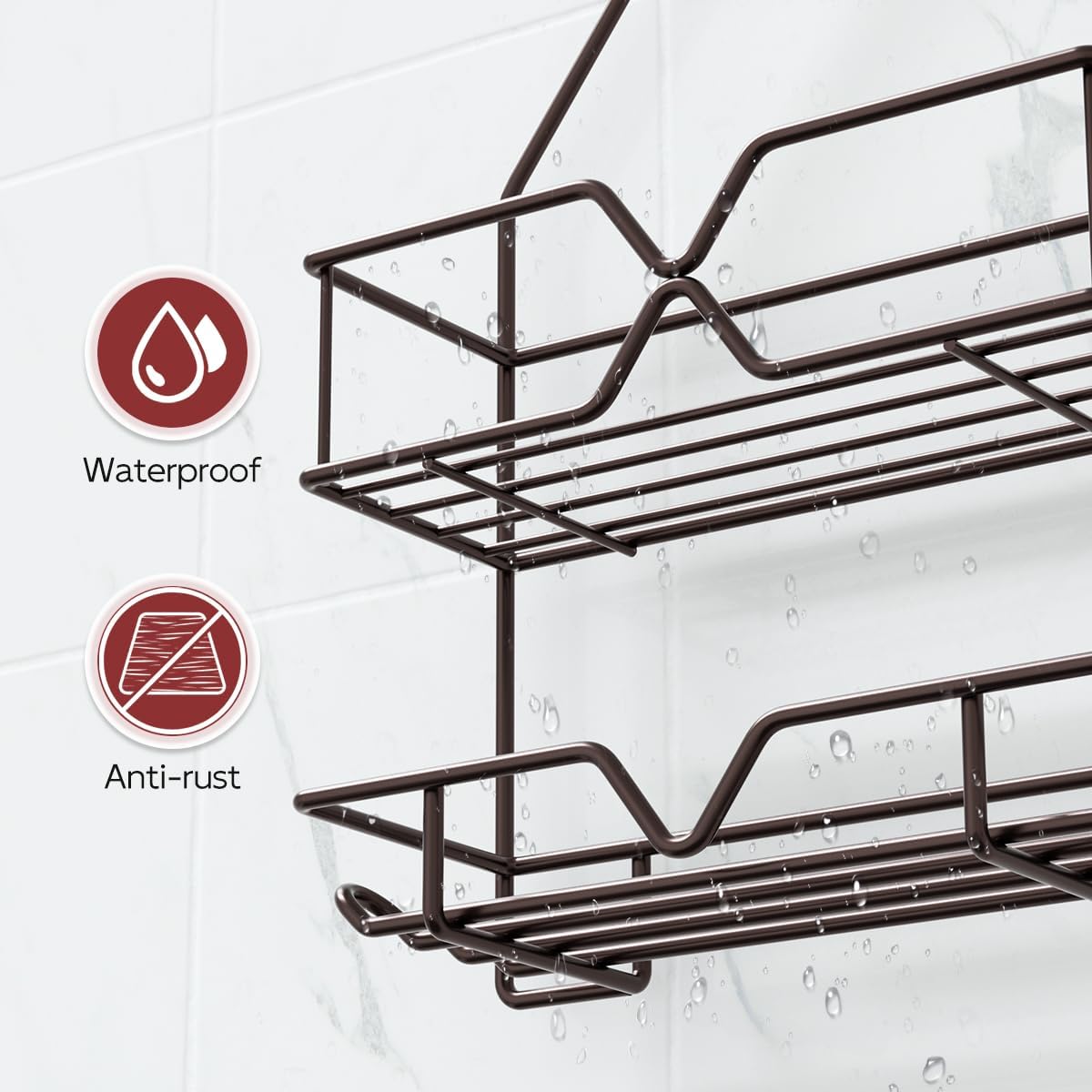 TreeLen Shower Caddy over Shower Head Hanging Bathroom Caddy for Bathroom Organizer 4 Hooks Shampoo Holder-Bronze