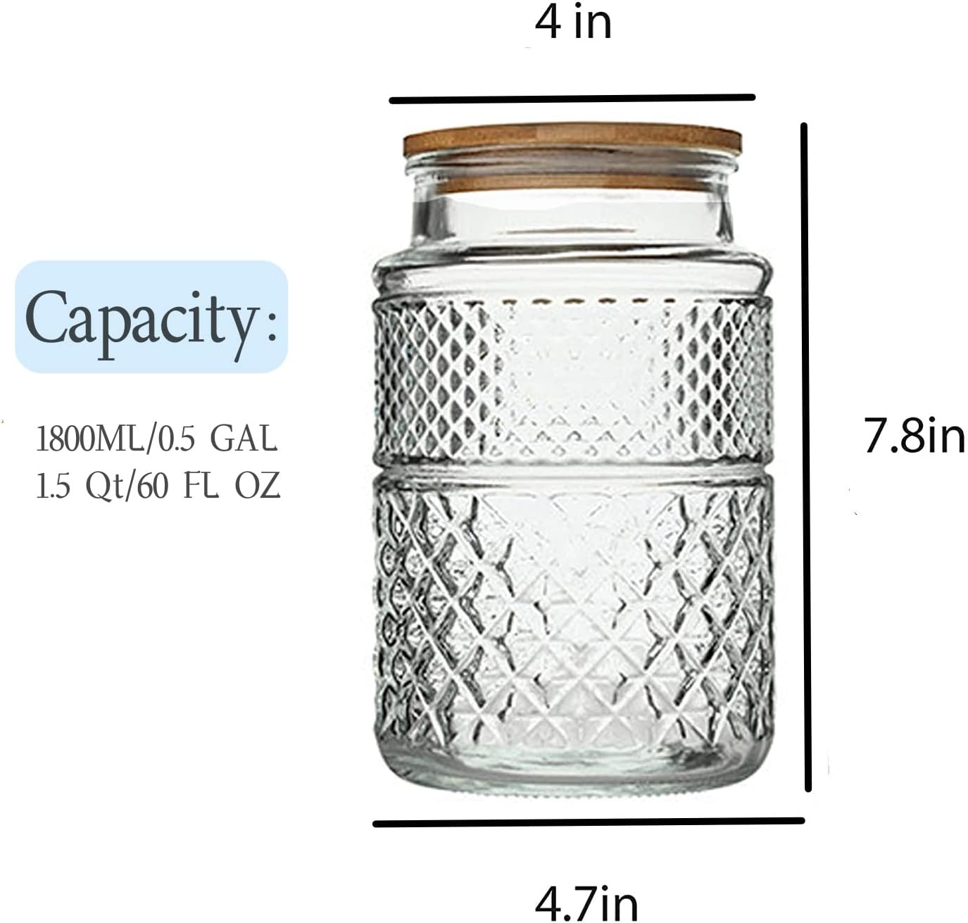 Large Glass Storage Jar, 2 Pack 60 FL OZ Glass Food Storage Containers with Bamboo Lid, Kitchen Containers Cereal Canisters Decorative Jar for Candy Snack Cookies Coffee Tea Nuts Airtight Jars