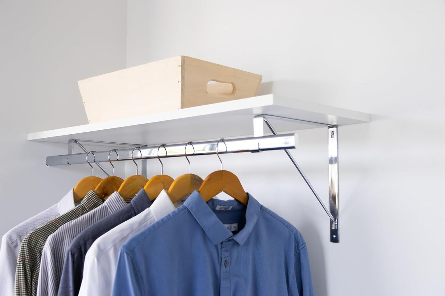 Custom Cut-to-Size Premium Wall-Mounted Shelf with Rod and Bracket Kit. 3/4" Thick Shelves, 14 inches deep. Customize The Length from 16" up to 72".