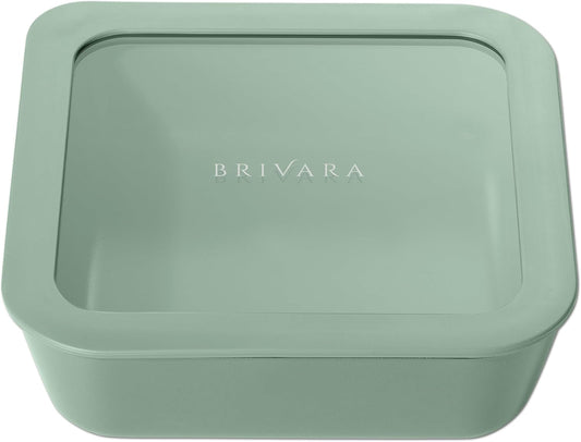 Ceramic Coated Glass Food Storage Container | No PTFE, PFOA, PFAS, and BPA | Reusable Non Toxic Meal Prep Container with Glass Lid | Easy To Store | 5 Cup Square [Willow]