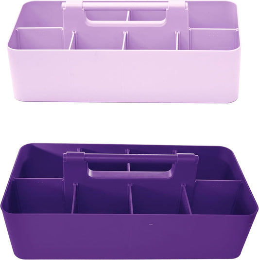 Portable Caddy Organizer -2 Stackable Plastic Caddy with Handle | Desk, Makeup, Dorm Caddy, Classroom Art Organizers (Made In Usa) (Lavender/Royal Purple)