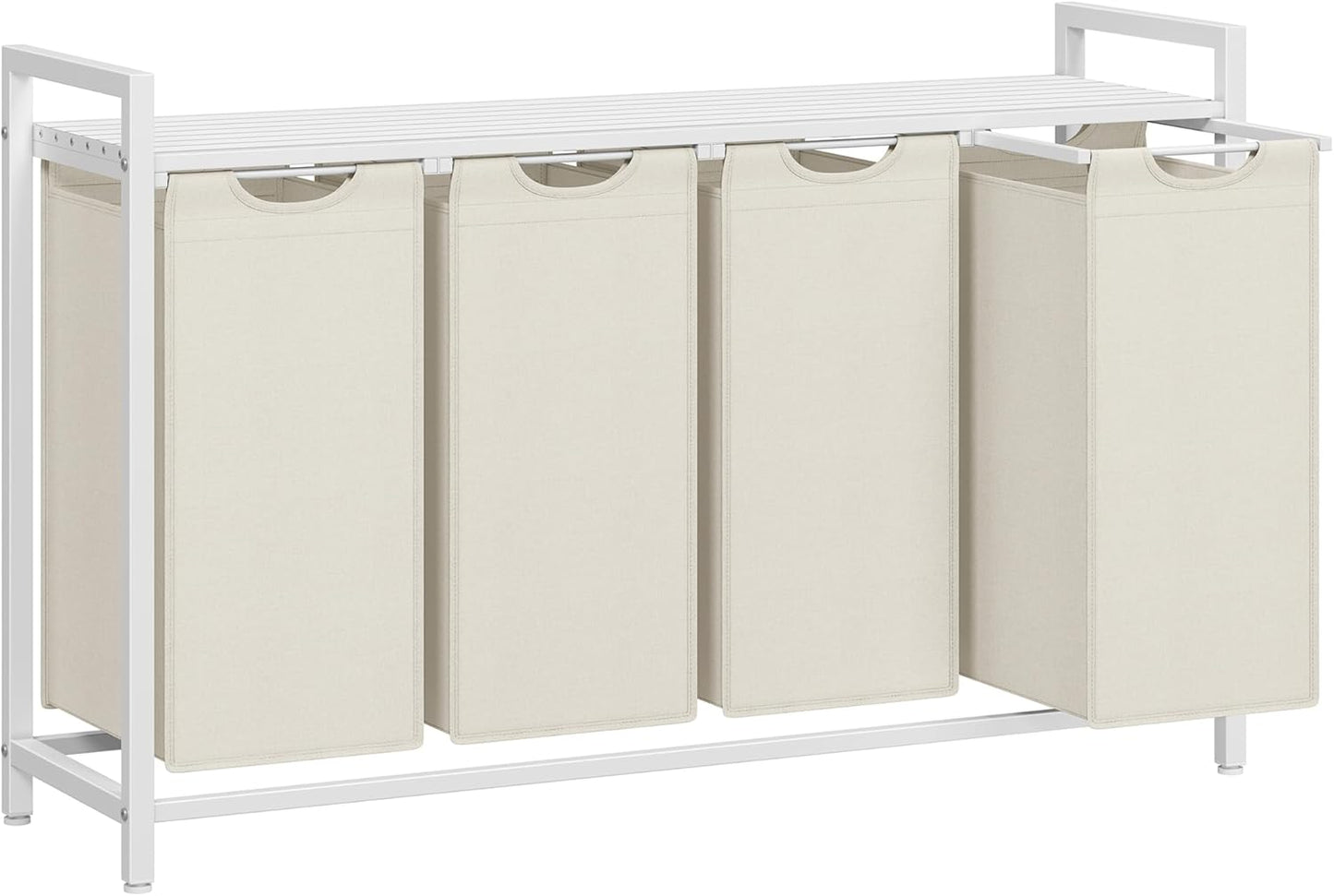 VASAGLE Laundry Hamper, Laundry Basket, Laundry Sorter with 4 Pull-Out and Removable Bags, Shelf, Metal Frame, 4 x 10.6 Gallons (40 L), 45.7 x 13 x 28.4 Inches, Cream White and Cloud White UBLH401W01
