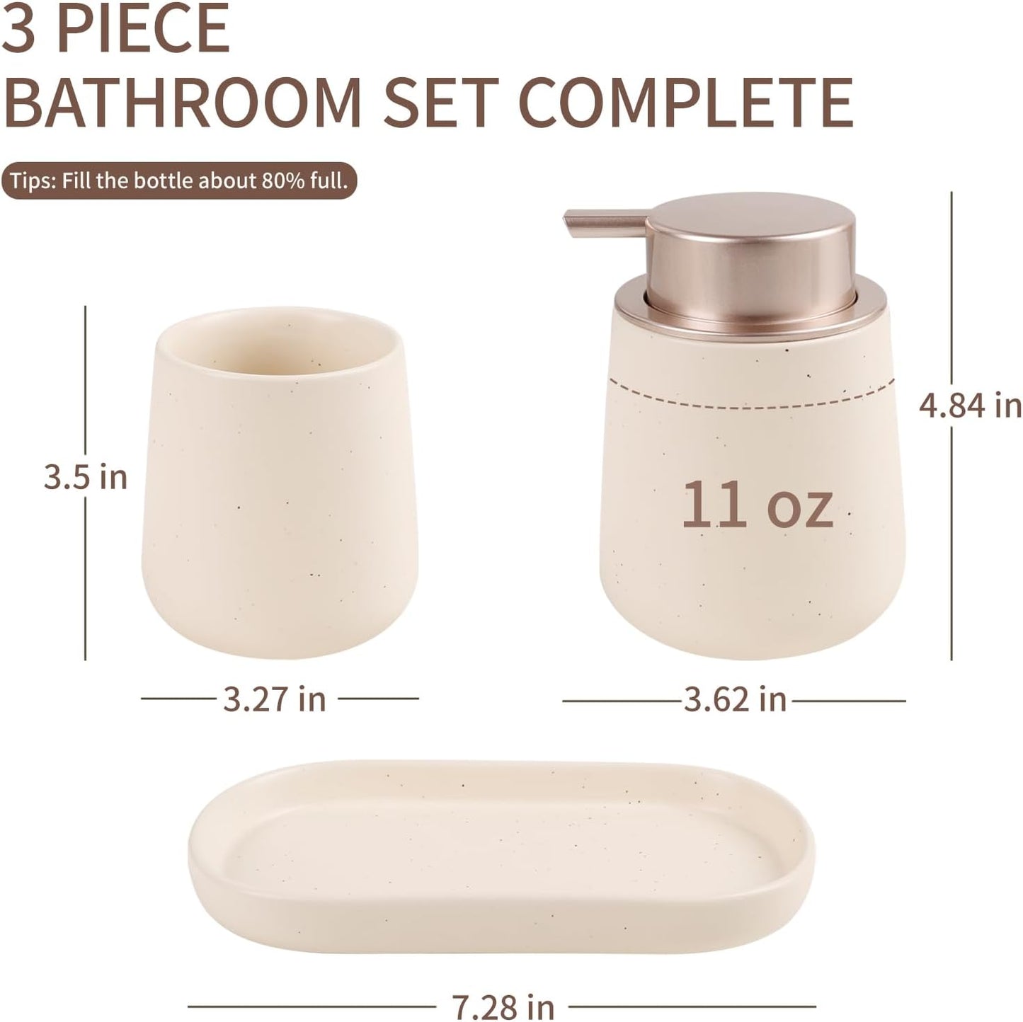 BosilunLife Bathroom Accessories Set 3 pcs - Bathroom Ceramic Foaming Soap Dispenser Set Farmhouse Bathroom Decor, Foam Soap Dispenser and Toothbrush Holder with Tray