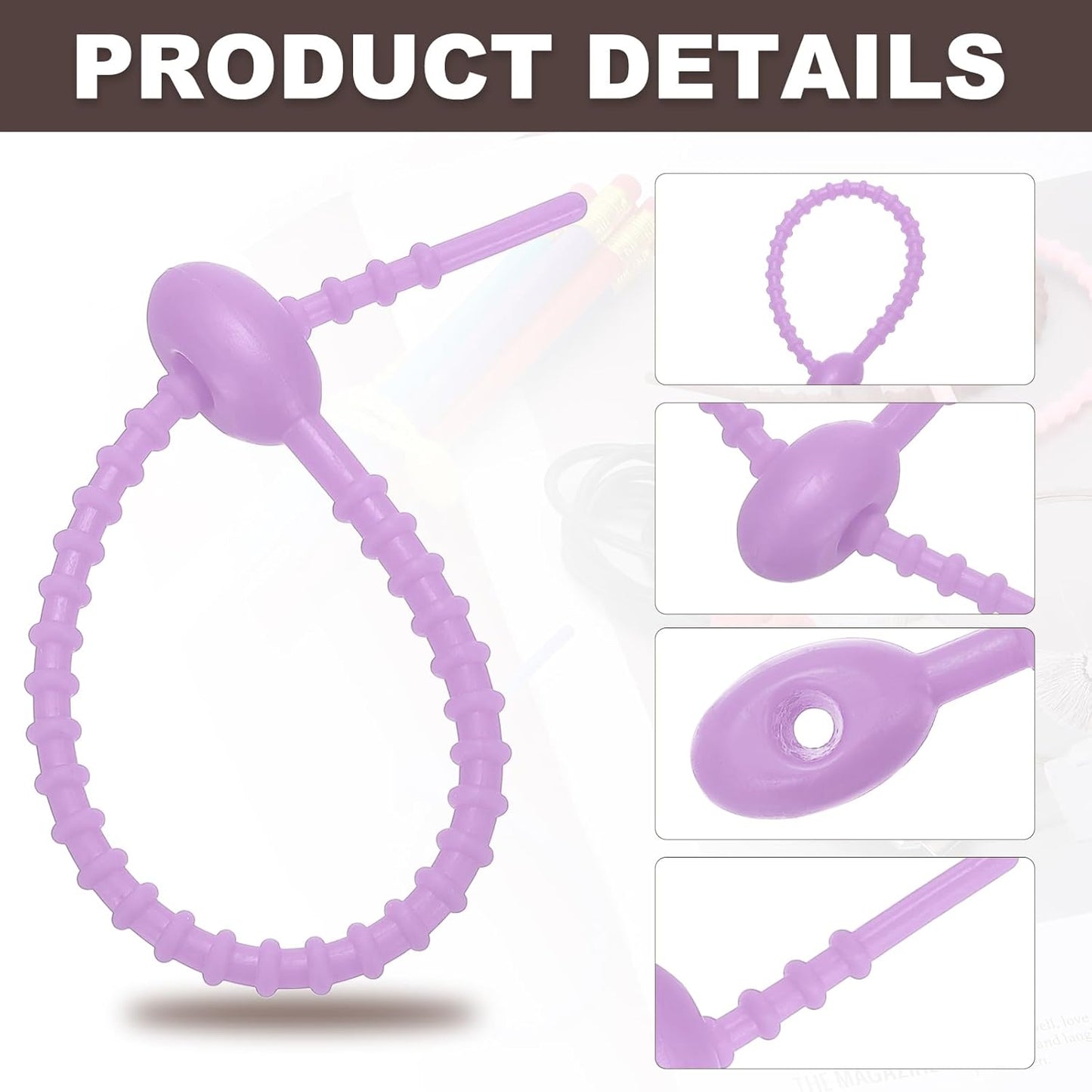 PATIKIL 6 Inch Silicone Cable Ties, 20pcs Rubber Reusable Twist Zip Ties Organizer for Home Office Kitchen Food bags Wires Adjustable Bag Clip, Light Purple