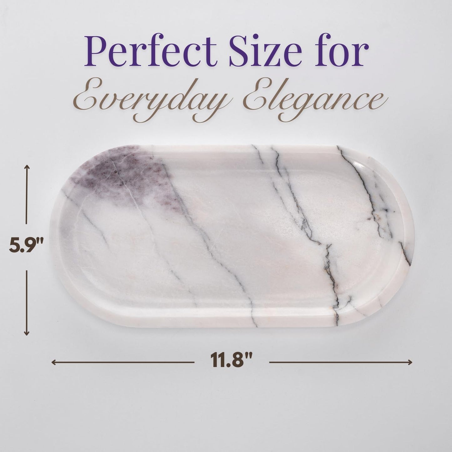 Handcrafted Marble Tray – Bathroom Counter Organizer, Jewelry Tray, Perfume Organizer & Decorative Tray for Vanity Accessories, Coffee Table Decor & Bathroom Countertop (Oval, Leilac)