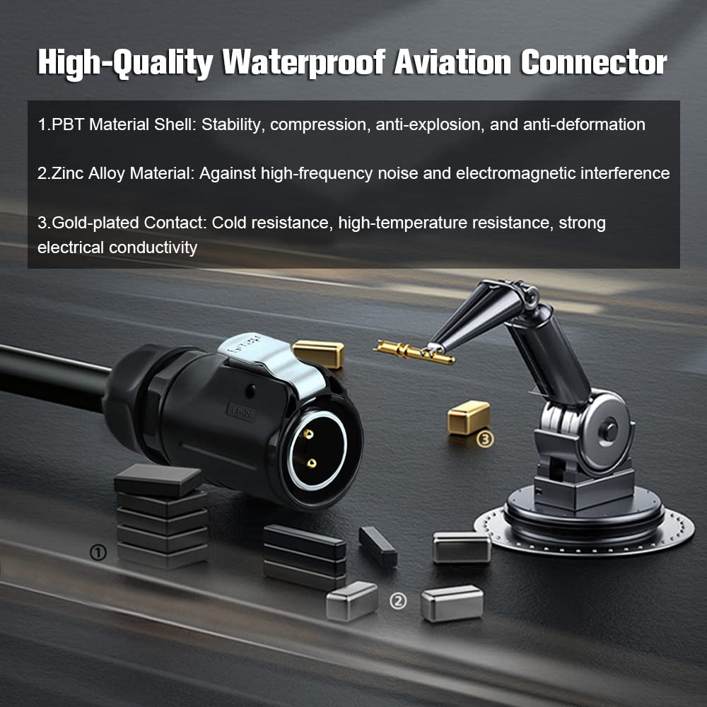 2 Pin Waterproof Connectors, Aviation Cable Connectors for Automotive, Marine, Lights Electrical Wire Connections (Solder, M20)