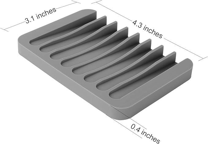 Anwenk Soap Dish for Shower Waterfall Soap Holder Soap Tray Soap Saver Drainer Flexible Silicone for Shower/Bathroom/Kitchen/Counter Top,Keep Soap Bars Dry Clean,Easy Cleaning- Grey, 1Pack