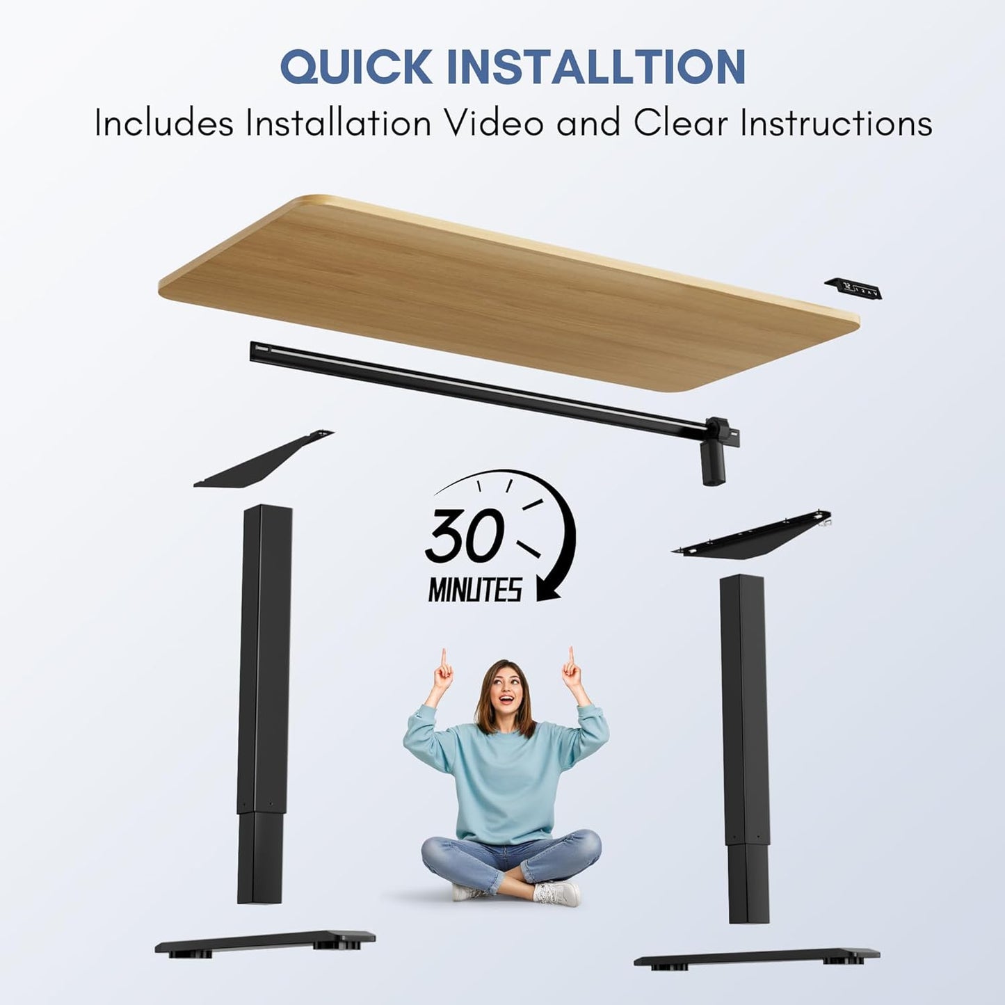 Furmax Electric Height Adjustable Standing Desk Large 55 x 24 Inches Sit Stand Up Desk Home Office Computer Desk Memory Preset with T-Shaped Metal Bracket, Maple