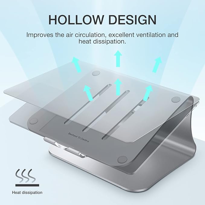 Laptop Stand, Aluminum Notebook Holder Riser Heat-Vent for MacBook Air/Pro, Dell, HP, Lenovo, Microsoft Surface, Samsung 11-16 inches Notebook (Space Silver)