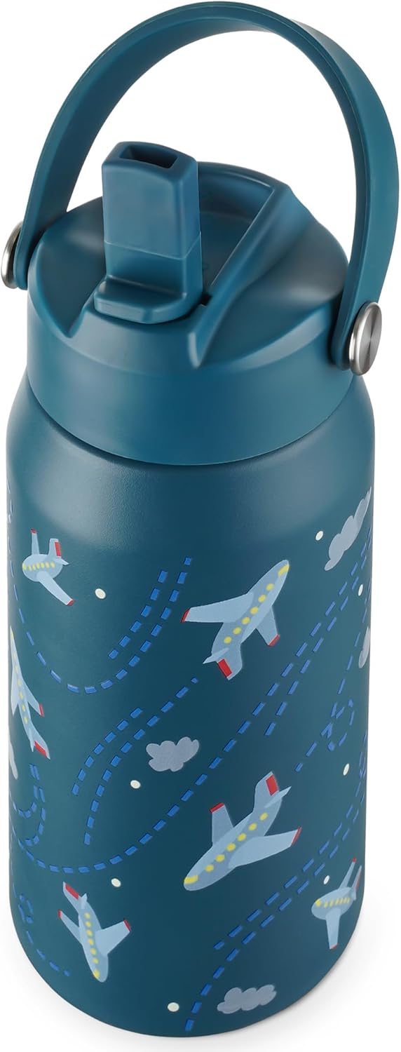 OLDLEY kids Water Bottle - 18oz Insulated Stainless Steel - Wide Straw Lid, Non Spill, Leakproof, Kids Water Bottle for School,Airplane