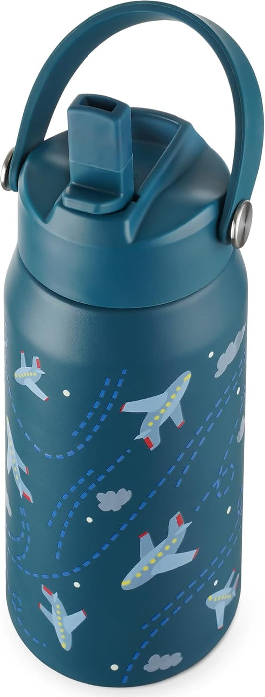 OLDLEY kids Water Bottle - 18oz Insulated Stainless Steel - Wide Straw Lid, Non Spill, Leakproof, Kids Water Bottle for School,Airplane