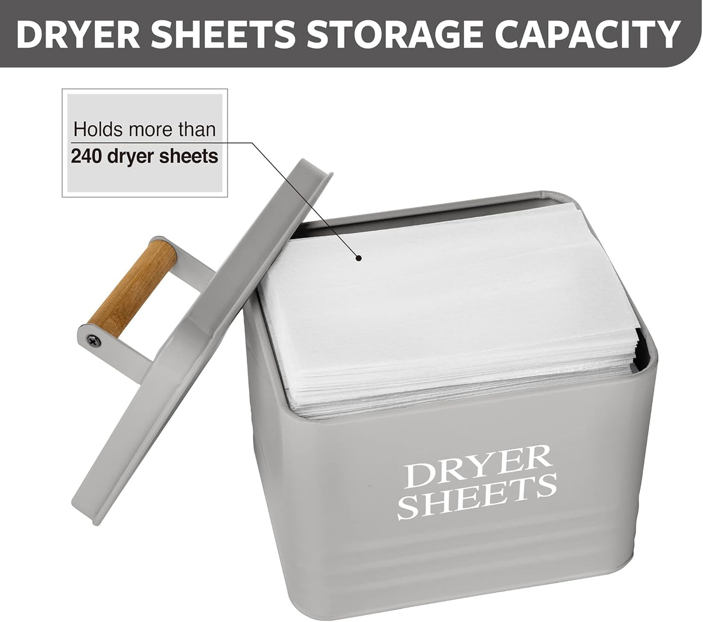 Calindiana Modern Farmhouse Metal Laundry Dryer Sheets Holder Fabric Softener Dispenser with Lid for Laundry Room Decor and Accessories and Space Saving Laundry Room Organization and Storage, Grey