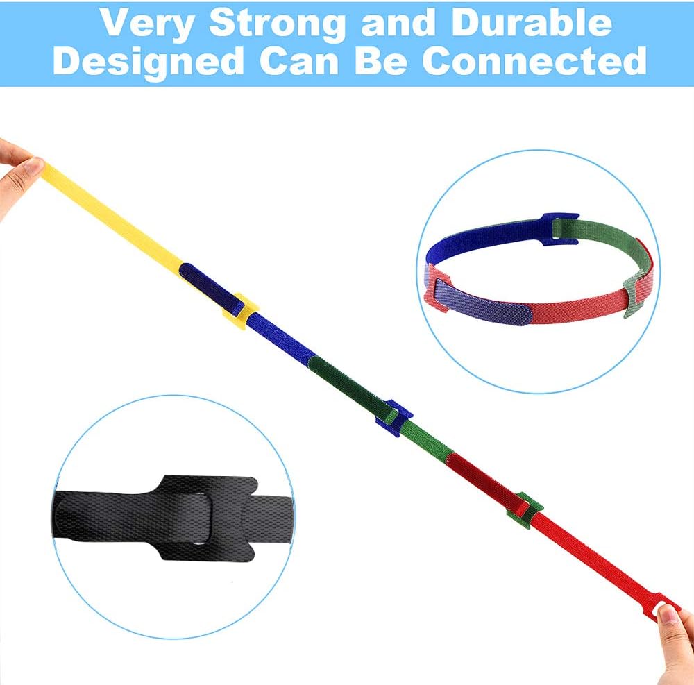 60PCS Reusable Cable Ties, Newlan 2 Size Adjustable Cable Straps 50PCS 8 Inches 10PCS 6 Inches, Cable Organizer, Cord Wrap and Hook Loop Cords Management - 5 Colors