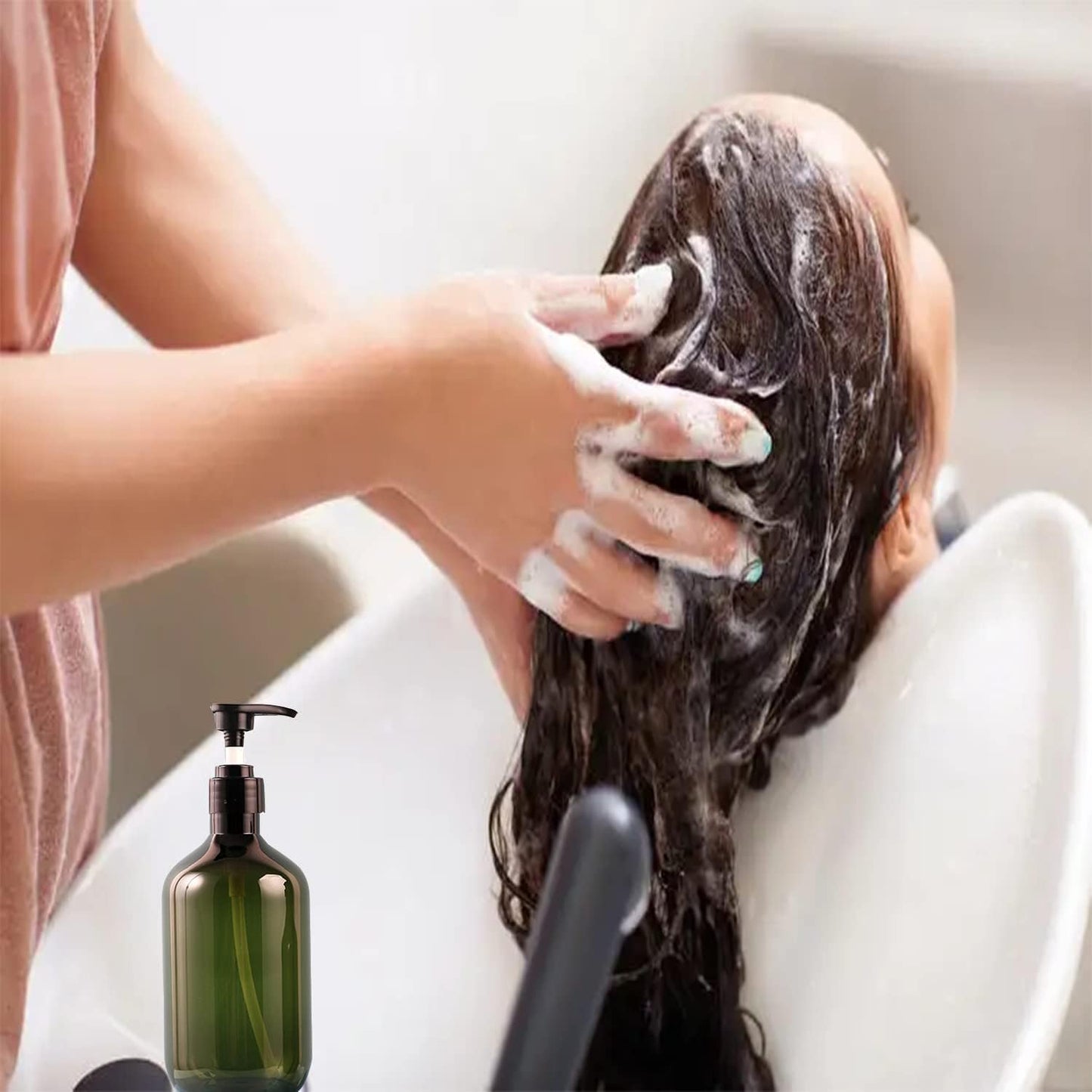 10 Ounce/300ml Pump Bottle Dispenser, Empty Plastic Refillable Lotion Soap Shampoo Dispenser Containers with Pump, for Bathroom, Kitchen Sink, Lotion, Hand Soap Dispenser, 2-Pack Green