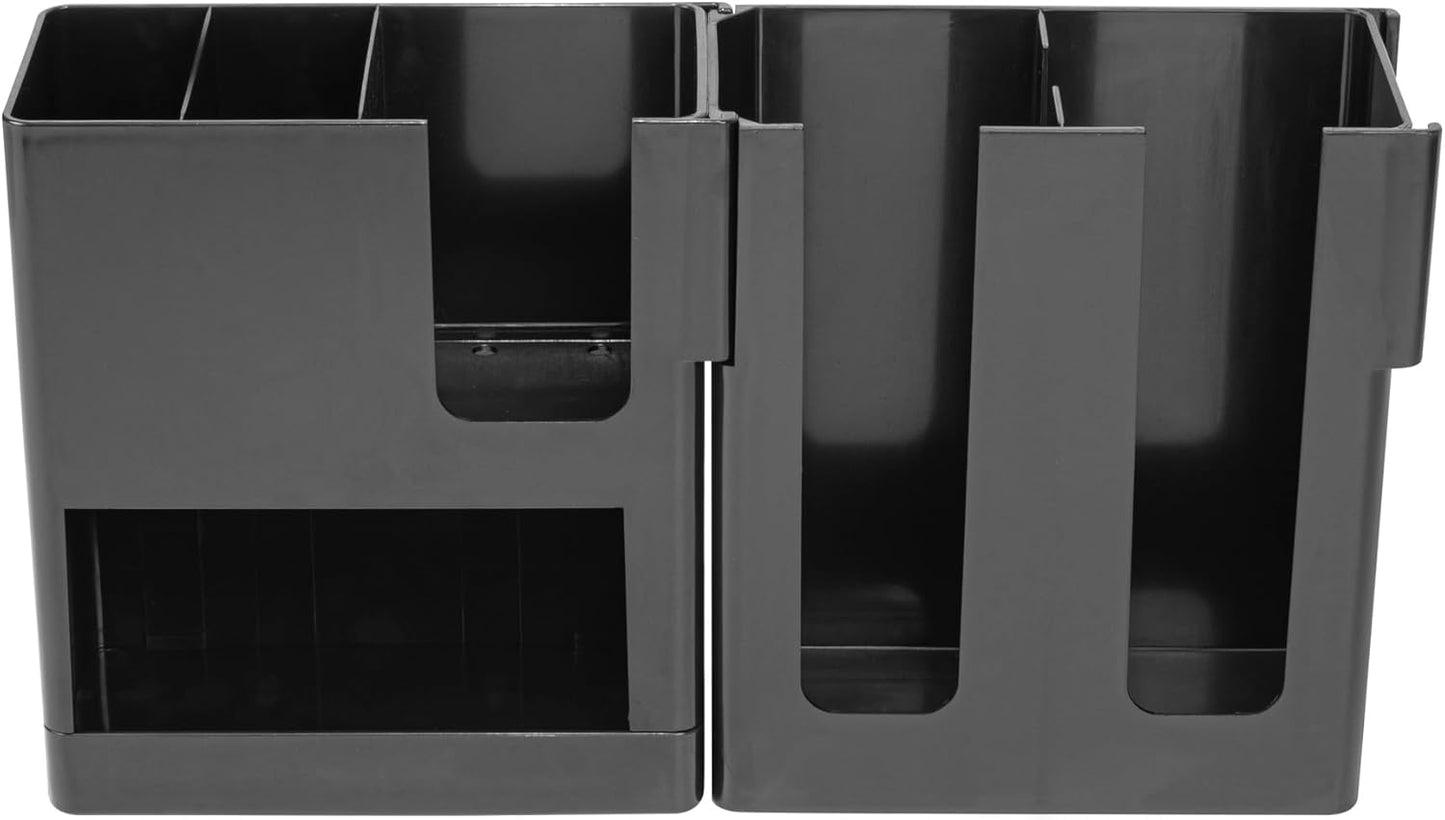 Restaurantware Restpresso Coffee Bar Organizer, 1 Count Durable 6 Compartments, Compact Size, Black Plastic Tabletop Coffee Supplies Organizer For Homes, Office Spaces, Breakrooms, and Lounges