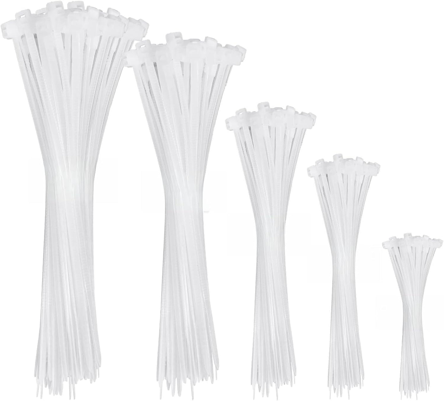 APIELE Cable Zip Ties 600 Pack WHITE Assorted Sizes 4 6 8 10 12 inch Multi-Purpose Self-Locking Nylon Cable UV Resistant Wire Ties for Indoor & Outdoor Home Office Garden Workshop