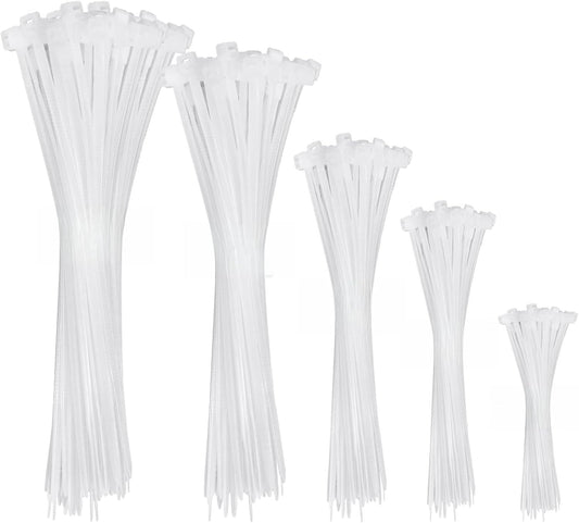 APIELE Cable Zip Ties 600 Pack WHITE Assorted Sizes 4 6 8 10 12 inch Multi-Purpose Self-Locking Nylon Cable UV Resistant Wire Ties for Indoor & Outdoor Home Office Garden Workshop