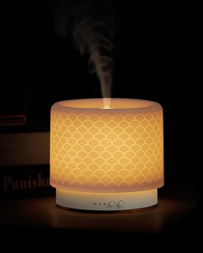 Ceramic Essential Oil Diffuser 280ml- Aromatherapy Diffuser with Ultrasonic Cool Mist Humidifier, Timer, Auto Shut-Off, Large Room Aroma Diffuser for Home, Bedroom, Office, Yoga