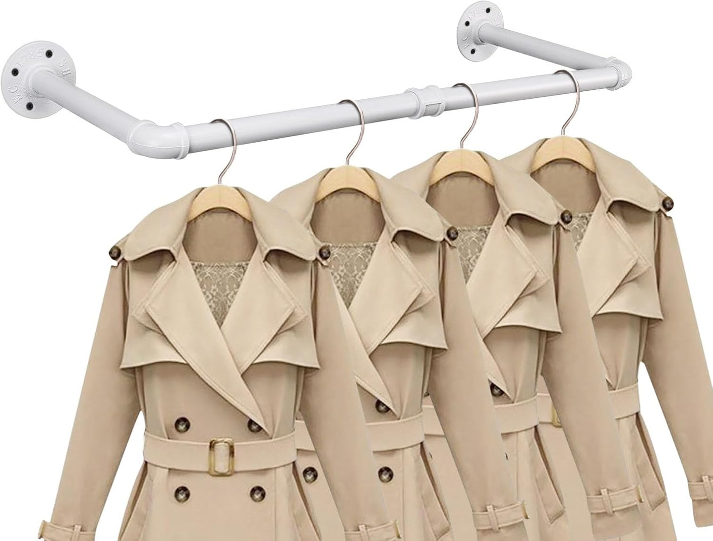 Industrial Iron Pipe Clothes Hanging Bar DIY Wall-Mounted Garment Rack Heavy Duty Clothing Rack for Bedroom, Laundry Room, Closet Storage (White 24 inch)