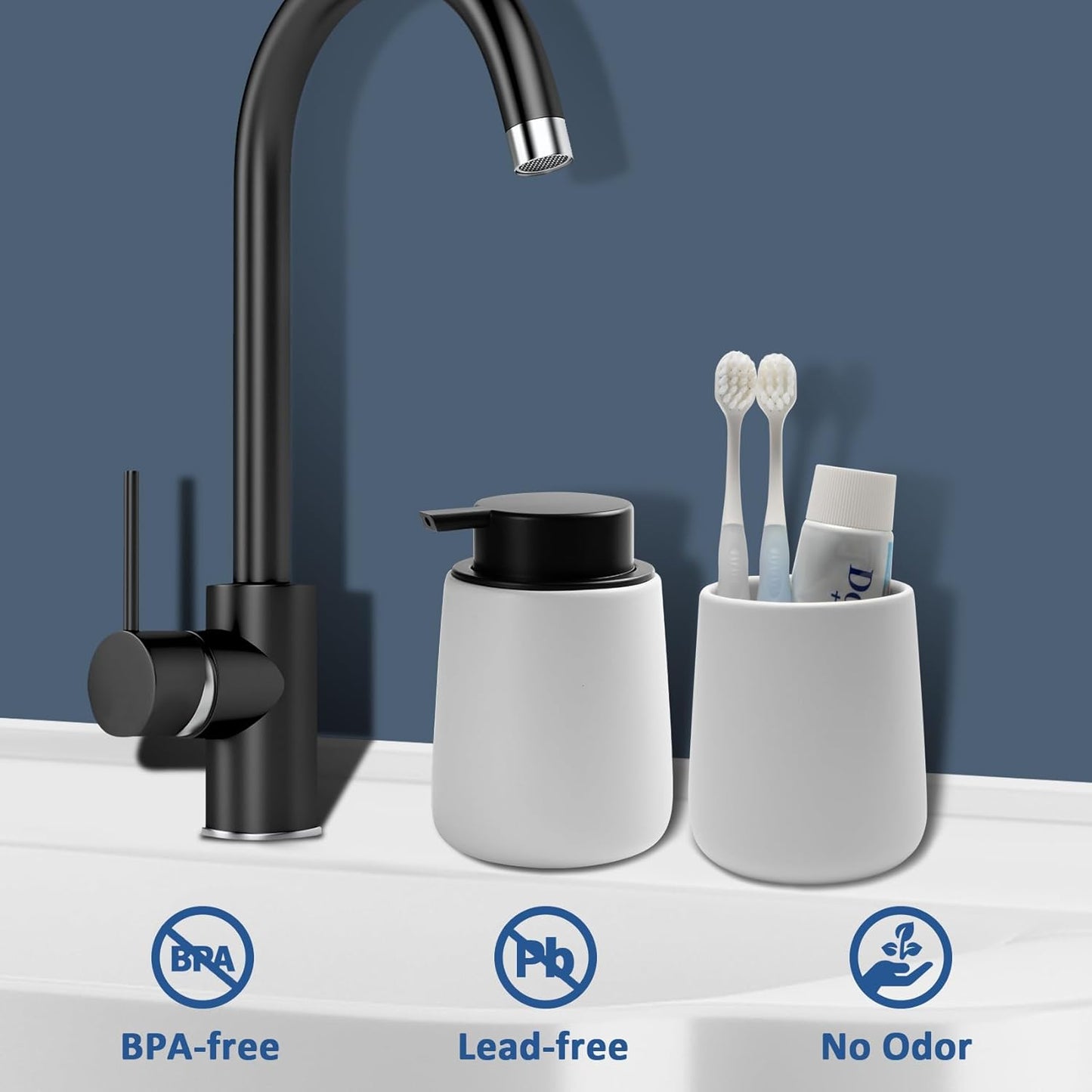 Soap Foaming Dispenser Ceramic with Easy-to-Press Pump Hand Foam Dispenser for Shampoo Bathroom Kitchen 12 oz