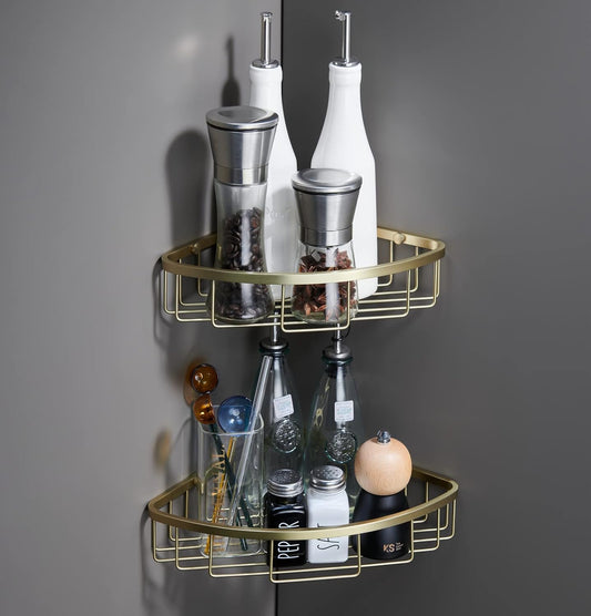Corner Shower Caddy Organizer, SUS304 Stainless Steel Heavy Duty Rust-Proof Shelf Shampoo Holder, Wall Mounted Storage Rack for Bathroom Kitchen, 2 Packs Brushed Gold