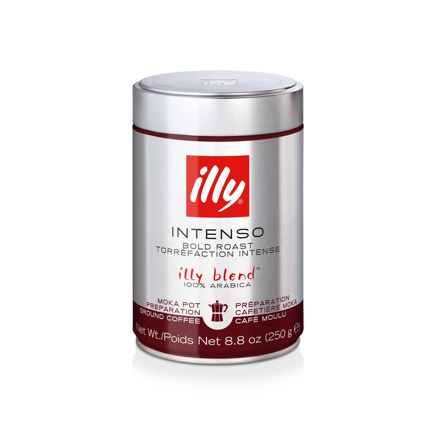 Illy Ground Moka Coffee - Intenso Bold Roast - Mild & Balanced - 100% Arabica - Pre-Ground for Moka Pot - Pressurized Packaging Sealed for Freshness - 8.8oz (Pack of 6)