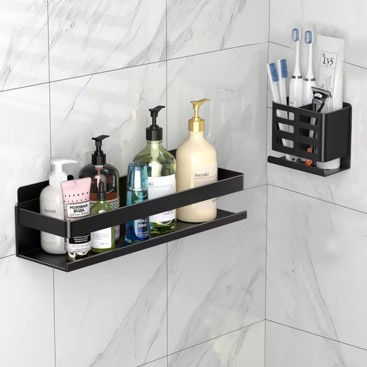 Shower Shelf 2 Pack - Bathroom Shower Shelf Rust-Proof Aluminum Adhesive Installation No Drilling Required, Suitable for Bathroom Storage and Home Decoration