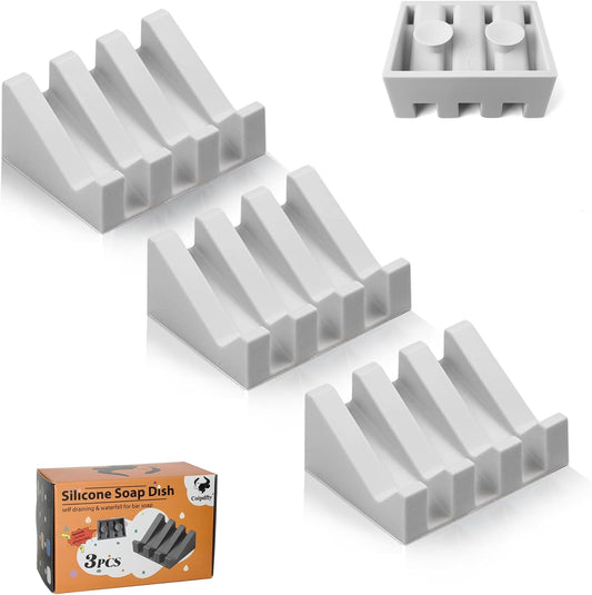 Self Draining Soap Dish,Silicone Suction Cup Soap Holder, Bathroom Soap Dish for Bar Soap,Can Extend Soap Life,Bathroom, Bath Tub, Kitchen Sink(3, Light Grey)