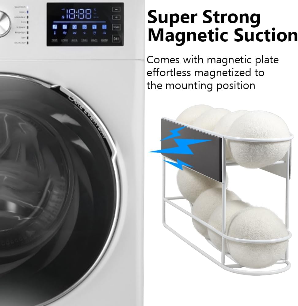 Picowe Large Dryer Ball Organizer Magnetic Storage Bin, Rollable Magnetic Dryer Ball Holder for Laundry Room Organization and Storage to Hold 8 Dryer Balls, Without Balls