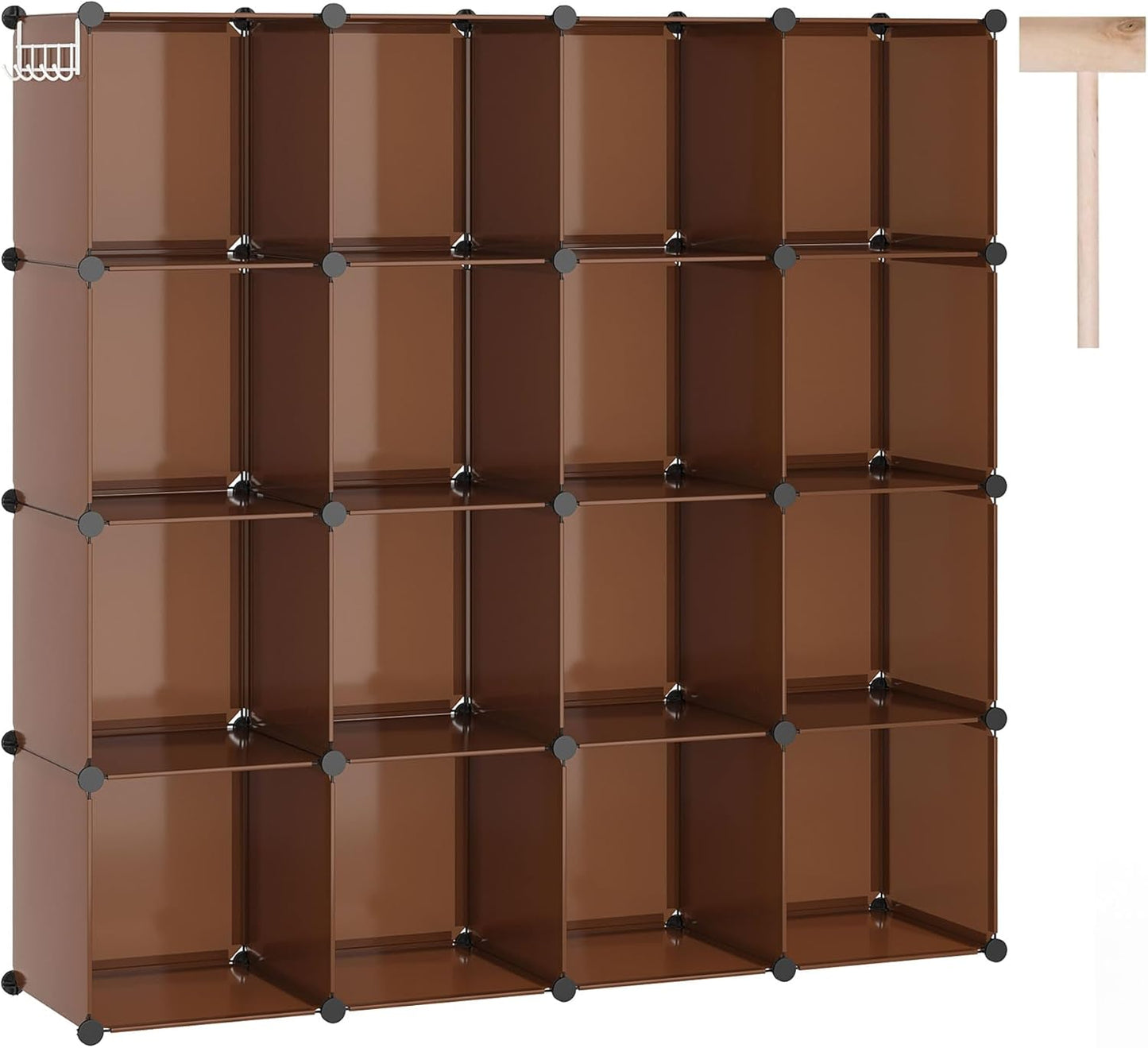 C&AHOME 16-Cube Storage Organizer, Plastic Shelves Units, DIY Closet Organizer, Modular Shelves Ideal for Home, Bedroom, 48.4" L 12.4" W 48.4" H Brown UPCS16C