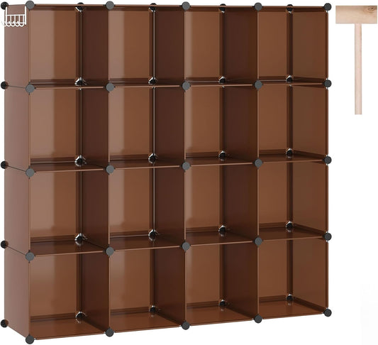C&AHOME 16-Cube Storage Organizer, Plastic Shelves Units, DIY Closet Organizer, Modular Shelves Ideal for Home, Bedroom, 48.4" L 12.4" W 48.4" H Brown UPCS16C