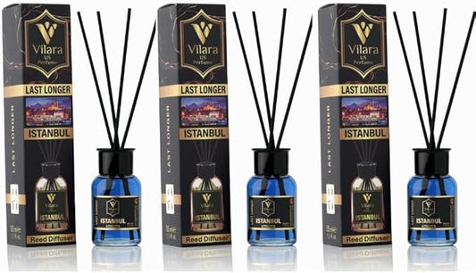 Reed Diffuser Set with Sticks for Home – Bathroom, Bedroom & Office Aromatherapy – Long Lasting Scented Oil Diffuser with Sticks – Luxury Room Fragrance Diffuser 55ml,1.7 fl oz (Istanbul Pack 3)