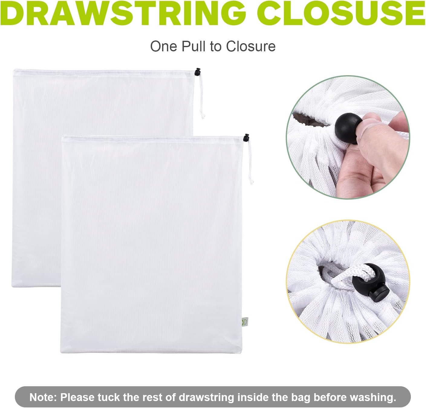 OTraki 2 Pack Mesh Laundry Bag 20x24 Inch Heavy Duty Laundry Fine Mesh Bags Dirty Clothes Drawstring Laundry Wash Bag Delicates Net Storage Travel Bag Machine Washable for College Home Dorm White