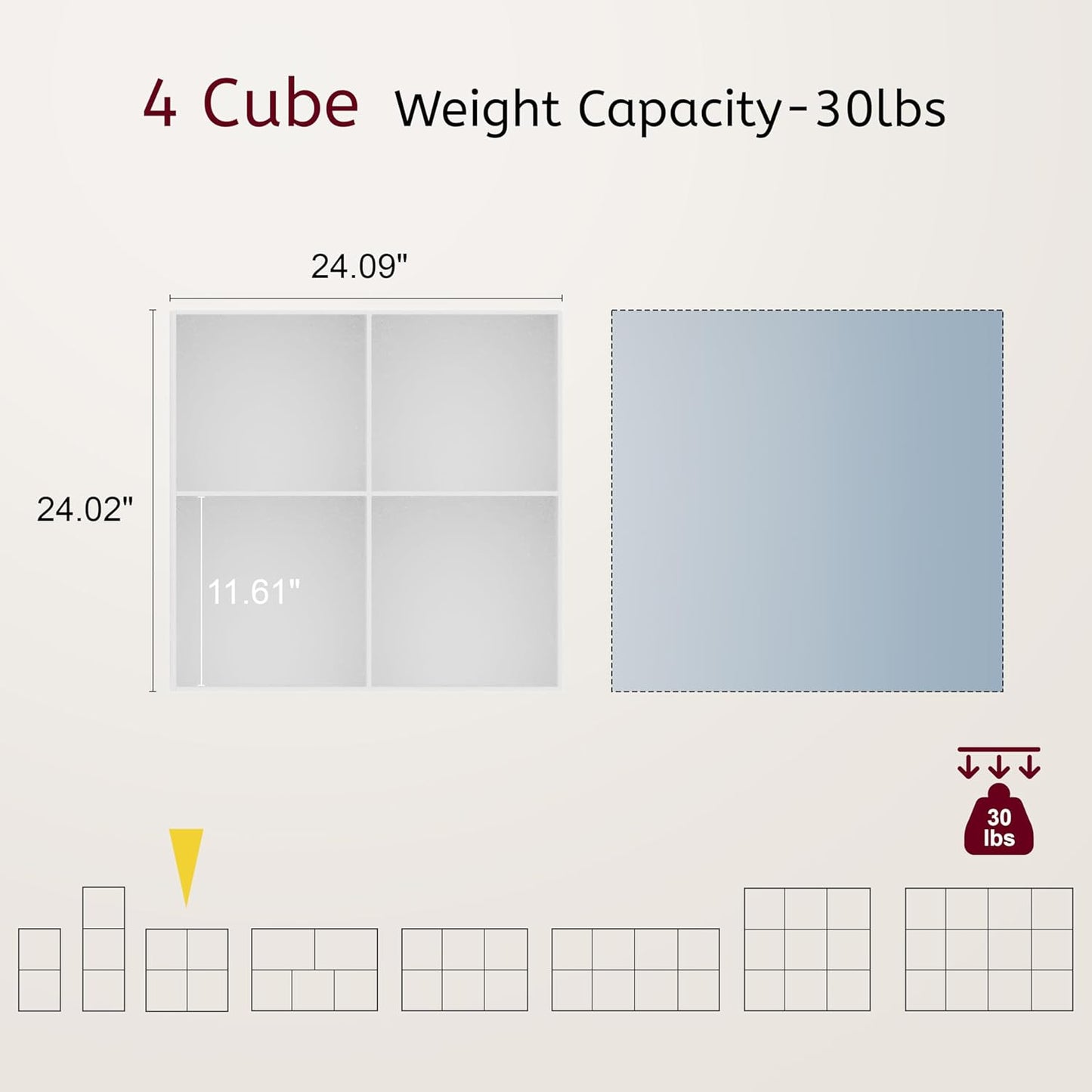 Book Shelf, Wooden Cube Storage Organizer with 11" Open Cubes, Stackable Modular Bookcase for Room Divider Storage, Bookshelf for Living Room, Bedroom, Office (White, 4-Cube)