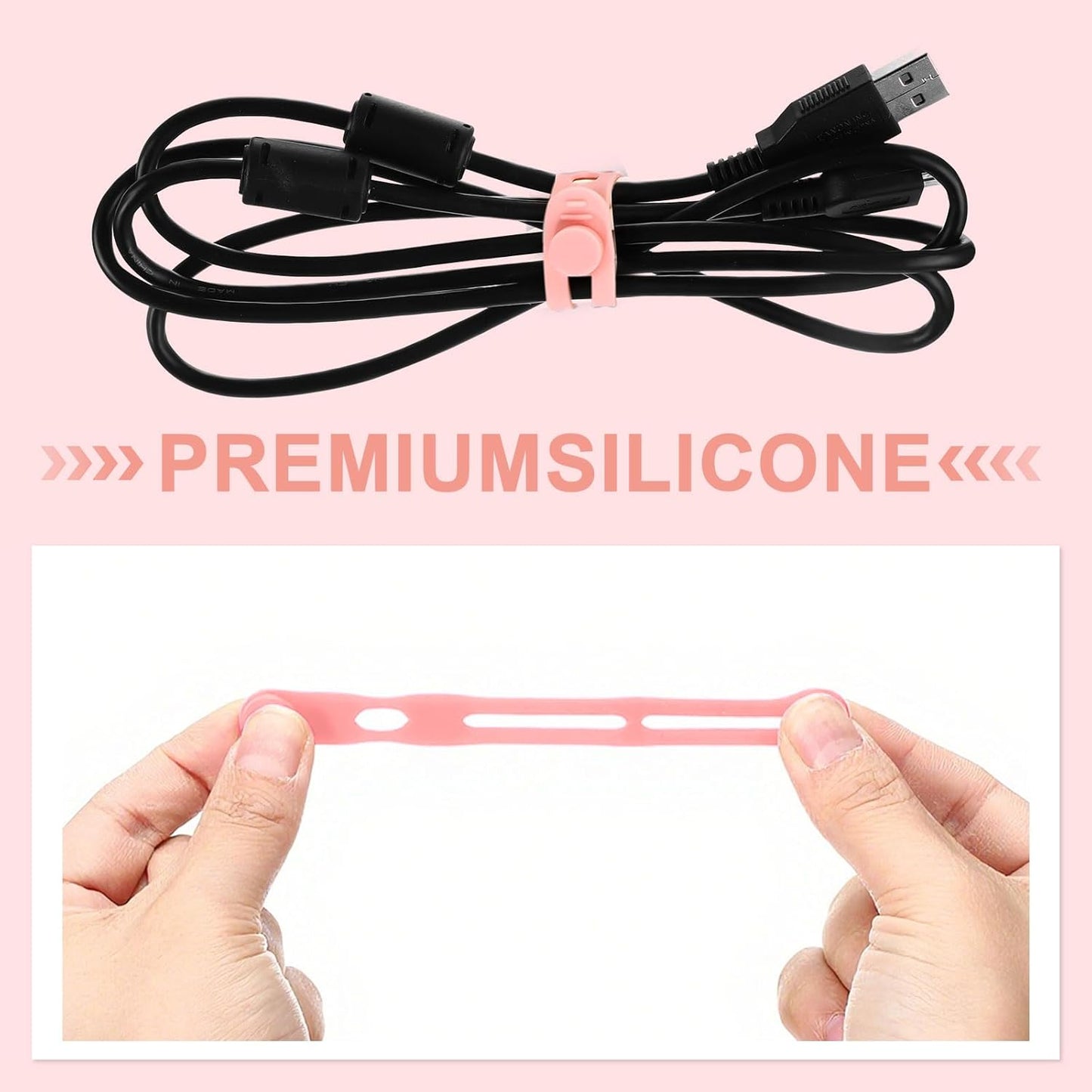 42 Pcs Silicone Cable Ties Reusable Cord Straps Multipurpose Elastic Cable Organizer for Bundling Fastening Earphone Phone Charger Home Office School (Pink,3.15 Inch)