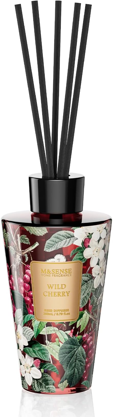 M&SENSE Wild Cherry Reed Diffuser Set - 8.79fl oz Home Fragrance Non-Toxic Natural Bathroom Diffuser with Sticks, Air Freshner Gifts for Bathroom Bedroom Home Decor