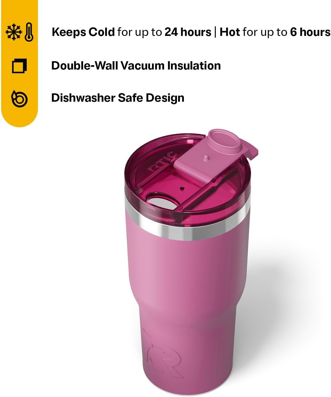 RTIC 20oz Essential Tumbler with Lid, Ceramic Lined, Insulated, Stainless Steel, Metal, Double Wall Vacuum-Insulation, Travel Cup for Iced Coffee, Tea, Hot and Cold Drink, Orchid