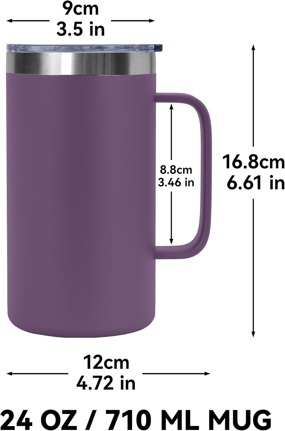 DOMICARE 24oz Mug with Handle and Lid, Stainless Steel Coffee Mug, Travel Mug with Handle, Double Wall Vacuum Coffee Tumbler, Reusable Insulated Cup, Dark Purple, Pack 4